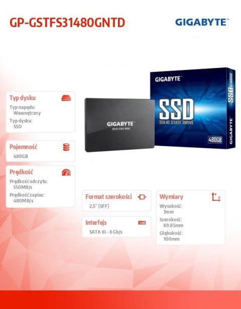 Gigabyte Dysk SSD 480GB 2.5 cala SATA3 550/480MB/s 7mm