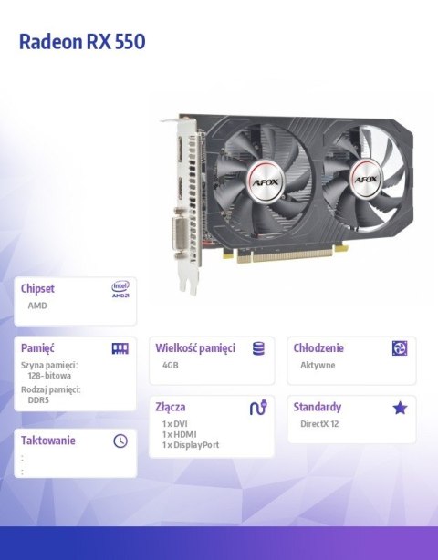 AFOX Karta graficzna Radeon RX 550 4GB GDDR5 128Bit DVI HDMI DP ATX