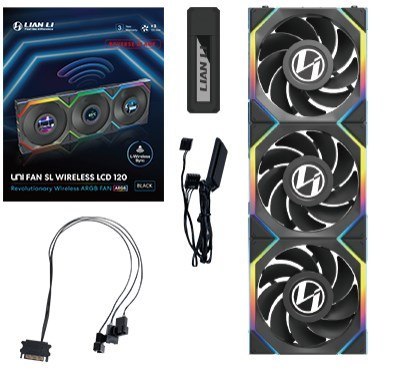 LIAN LI Lian Li UNI FAN SL Wireless LCD 120 Reverse Blade Obudowa komputera Wentylator 12 cm Czarny 3 szt.
