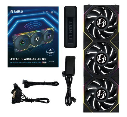 LIAN LI Lian Li UNI FAN TL Wireless LCD Lüfter, ARGB, PWM, 3er-Pack inkl. Controller - 120 mm, schwarz