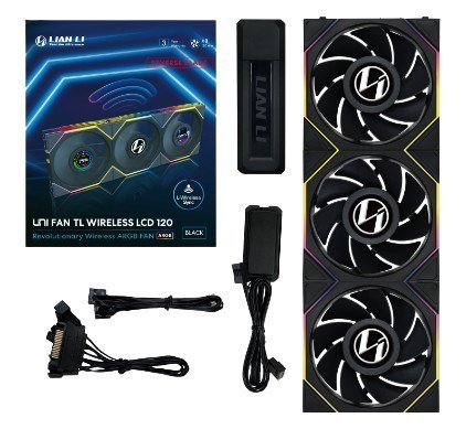 LIAN LI Wentylator Lian Li UNI FAN TL Wireless LCD Lüfter, ARGB, PWM, 3er-Pack inkl. Controller - Reverse Blade, 120mm, czarny