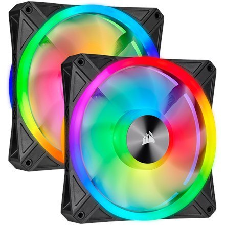 Corsair Korsarz | Zestaw podwójnych wentylatorów PWM 140 mm serii QL z węzłem oświetleniowym CORE | Podświetlenie QL140 RGB | Wentylator