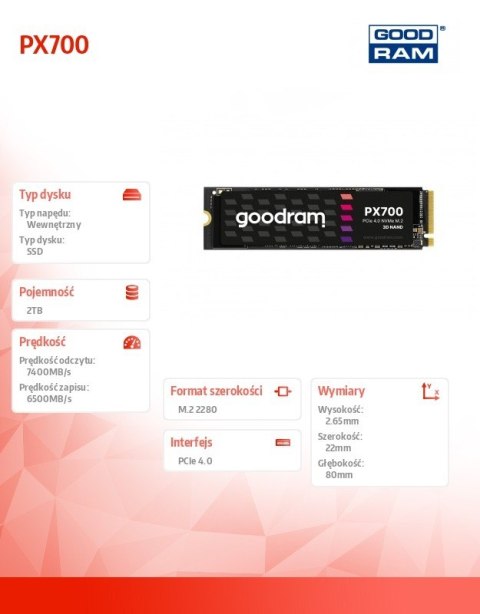 GOODRAM Dysk SSD PX700 2TB M.2 PCIe 2280 4x4 7400/6500MB/s