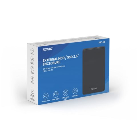 SAVIO SAVIO ZEWNĘTRZNA OBUDOWA NA DYSK HDD/SDD 2,5", USB 3.0, AK-65