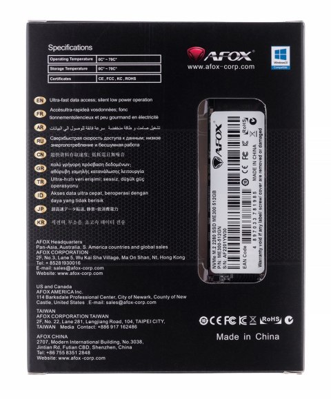 AFOX AFOX ME300 SSD M.2 PCI-Ex4 512GB TLC 2.5 GB/s NVMe