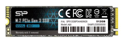 Silicon Power Dysk SSD Silicon Power A60 512GB M.2 PCIe NVMe Gen3x4 TLC 2200/1600 MB/s (SP512GBP34A60M28)