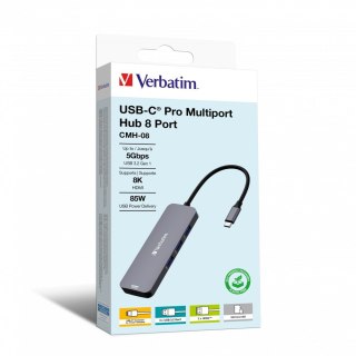 Verbatim Verbatim CMH-08 USB Type-C 5000 Mbit/s Srebrny