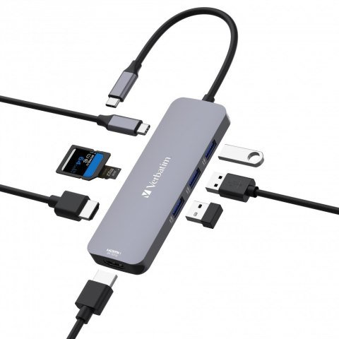 Verbatim Verbatim CMH-08 USB Type-C 5000 Mbit/s Srebrny