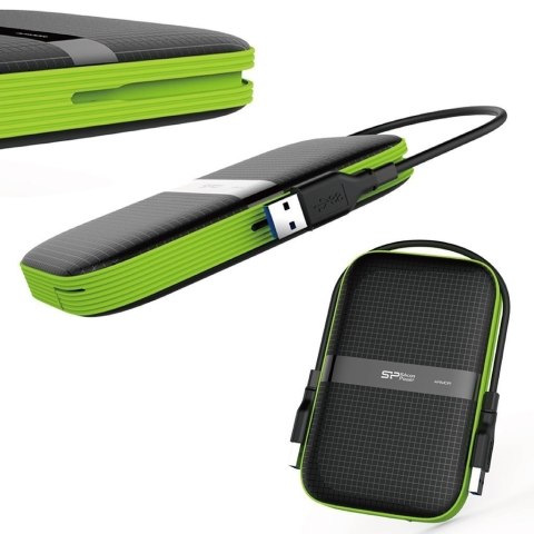 Silicon Power Dysk zewnętrzny HDD Silicon Power Armor A60 (1TB; 2.5"; USB 3.2; 5400 obr/min; Green-Black; SP010TBPHDA60S3K)