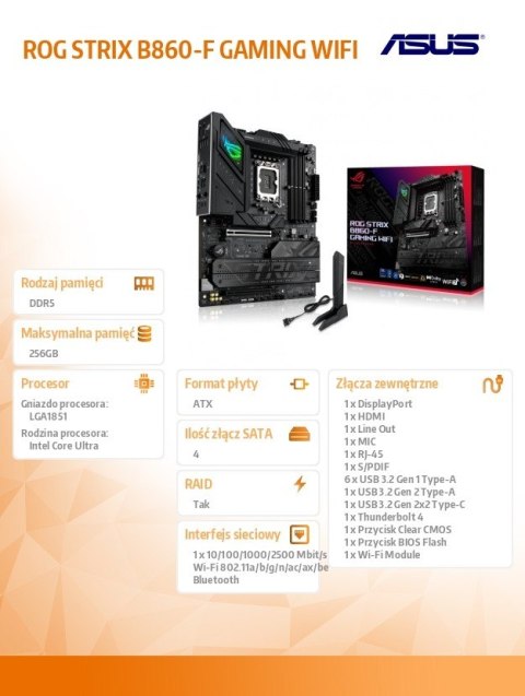 Asus Płyta główna ROG STRIX B860-F GAMING WIFI s1851 4DDR5 ATX