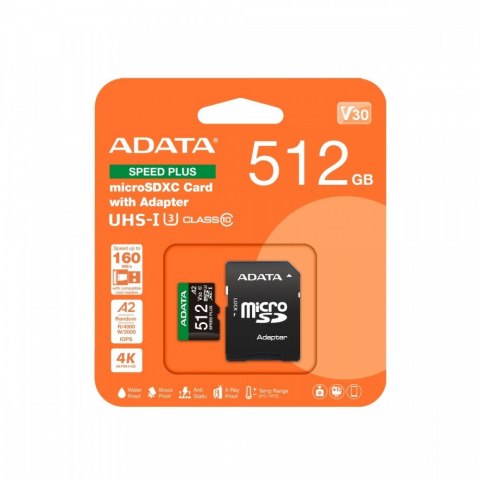 Adata Karta pamięci microSD Speed Plus 512GB UHS1 U3 V30 A2 180/160 MB/s
