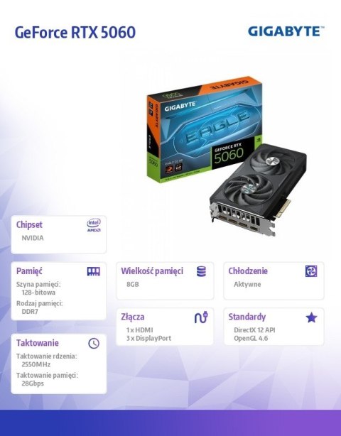 Gigabyte Karta graficzna GeForce RTX 5060 EAGLE OC 8G GDDR7 3DP/HDMI