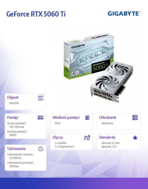 Gigabyte Karta graficzna GeForce RTX 5060 Ti EAGLE OC ICE 8G 128BIT GDDR7 HDMI/3DP