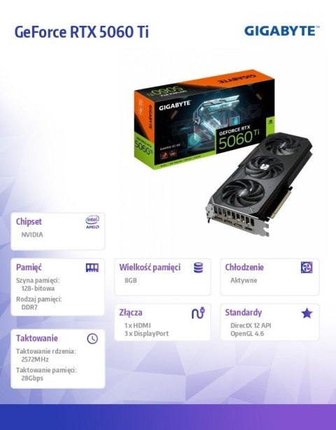 Gigabyte Karta graficzna GeForce RTX 5060 Ti GAMING OC 8G 128BIT GDDR7 HDMI/3DP