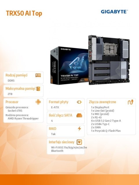 Gigabyte Płyta główna TRX50 AI TOP sTR5 8DDR5 DP IN/USB-C e-ATX