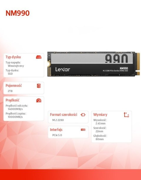 Lexar Dysk SSD NM990 2TB Gen5 14000/10000