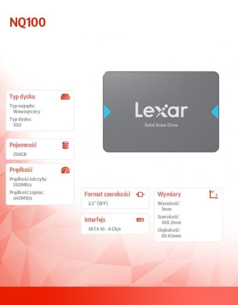 Lexar Dysk SSD NQ100 256GB SATA3 2.5 550/445MB/s