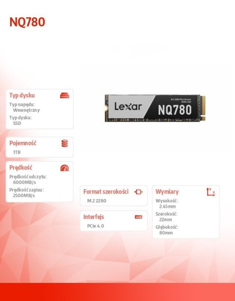 Lexar Dysk SSD NQ780 1TB Gen4 NVMe 2280 6000/2500