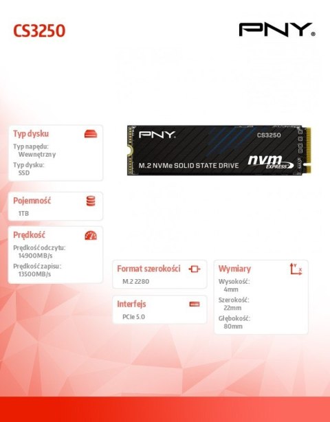 PNY Dysk SSD 1TB M.2 2280 PCi5.0 M280CS3250-1TB-TB