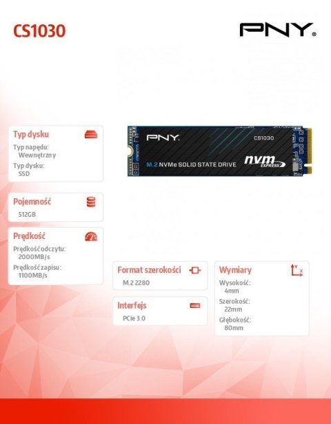 PNY Dysk SSD 512GB M.2 2280 PCIe M280CS1030-512-BLK BULK