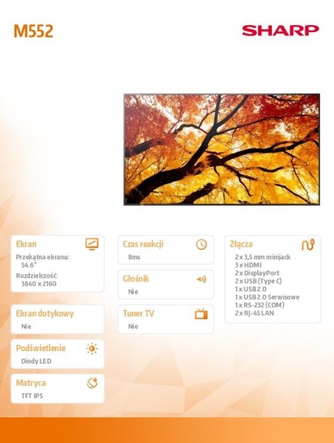 Sharp Monitor wielkoformatowy MultiSync M552 55 cali 550cd/m2 24/7