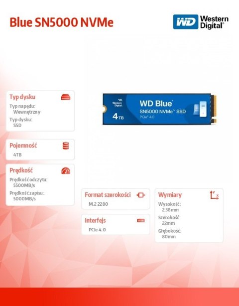 Western Digital Dysk SSD Blue 4 TB M.2 2280 SN5000 NVMe PCIE4.0