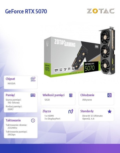 ZOTAC Karta graficzna GeForce RTX 5070 SOLID 12GB GDDR7 192bit 3DP/HDMI