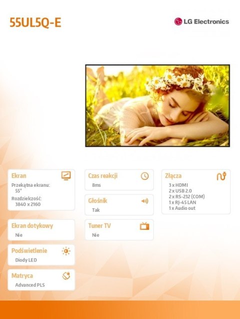 LG Electronics Monitor wielkoformatowy 55UL5Q-E 500cd/m2 UHD 24/7