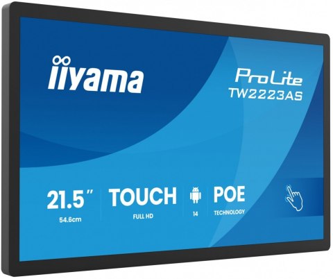 IIYAMA Monitor 21.5 cala ProLite TW2223AS-B3P POJ.10PKT.24/7,ANDROID14, 450 cd/m2, USB-C, 2x2W, RJ45, 3xUSB, iiSignage