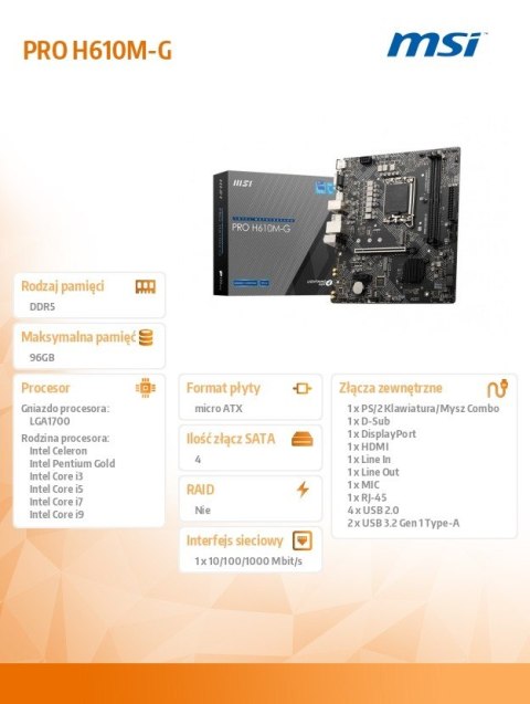 MSI Płyta główna PRO H610M-G