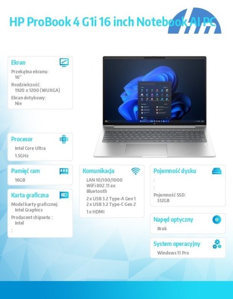 HP Inc. Laptop ProBook 4 G1i U5-225U 512GB/16GB/W11P/16.0 C51LSET