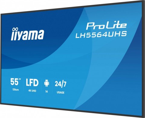 IIYAMA Monitor 55 cali LH5564UHS-B1AG, 24/7,VA,ANDROID14,4K,500cd,5000:1, 2xHDMI ,USB-C,RJ45, RS-232c, IR, 2x10W, 2xUSB, UCHWYT ŚCIE