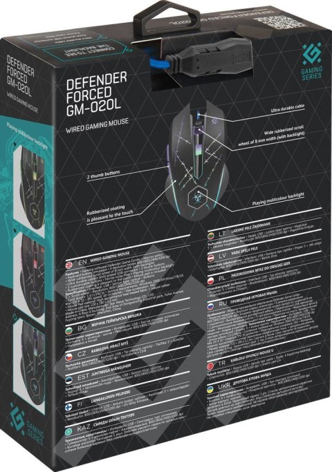 Defender DEFENDER MYSZ PRZEWODOWA FORCED GM-020L 800/1800/2400/3200 DPI 6P + PODKŁADKA + GRA 52020