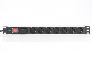 Digitus Listwa zasilająca PDU 19 cali RACK 7xSchuko, 2m 1xSchuko, 16A, wł./wył., zab.przepięciowe, aluminiowa