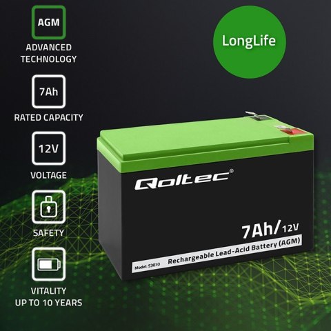 Qoltec Akumulator żelowy | 12V | 7Ah | max.72A | AGM