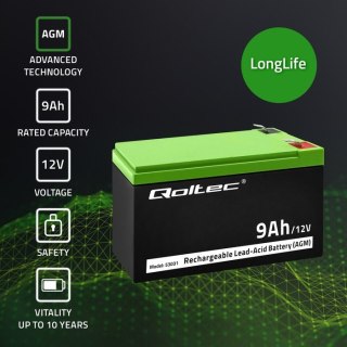 Qoltec Akumulator żelowy | 12V | 9Ah | max.90A | AGM