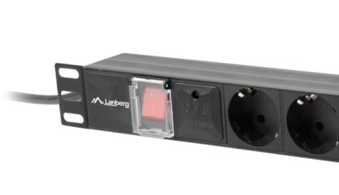 Lanberg Listwa zasilająca Rack PDU 19" 1U 10A 7X SCHUKO 2m czarny C14