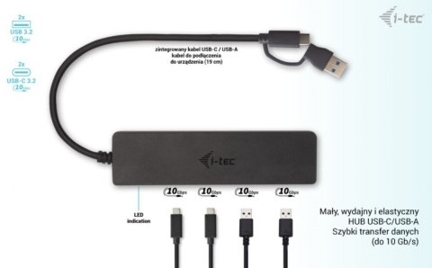 I-tec Hub USB-A/USB-C Metal 2x USB 3.0 + 2x USB-C (10 Gbps)