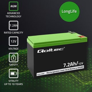 Qoltec Akumulator AGM 12V | 7.2Ah | max. 108A