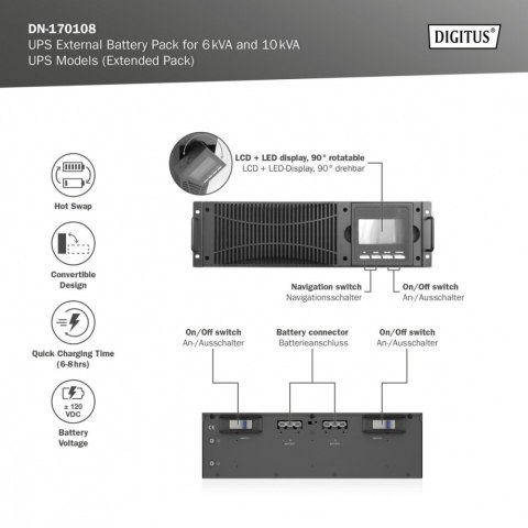 Digitus Moduł rozszerzający (Battery Pack), (20x12V 9Ah) do UPS 6kVA DN-170106 i 10kVA DN-170107
