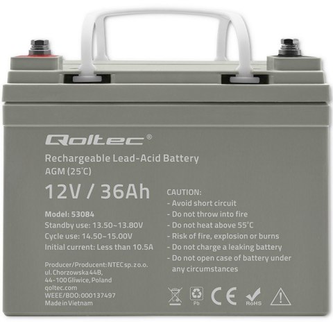 Qoltec Akumulator AGM | 12V | 36Ah | max. 540A