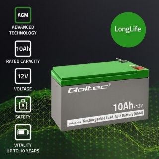 Qoltec Akumulator AGM | 12V | 10Ah | Bezobsługowy | do UPS