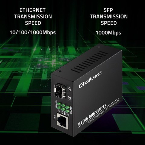 Qoltec Dwukierunkowy Media Konwerter SWITCH Ethernet 1x RJ45 1x SFP | 1000Mb/s | 5V