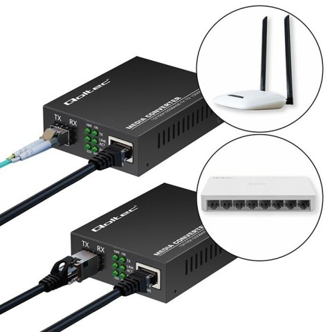Qoltec Dwukierunkowy Media Konwerter SWITCH Ethernet 1x RJ45 1x SFP | 1000Mb/s | 5V