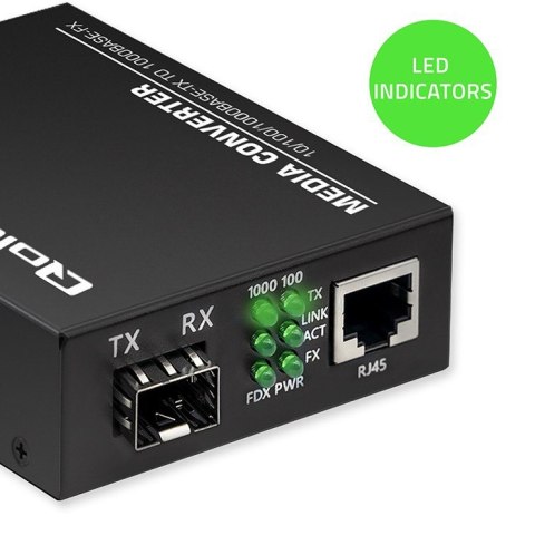 Qoltec Dwukierunkowy Media Konwerter SWITCH Ethernet 1x RJ45 1x SFP | 1000Mb/s | 5V