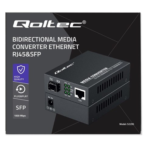 Qoltec Dwukierunkowy Media Konwerter SWITCH Ethernet 1x RJ45 1x SFP | 1000Mb/s | 5V