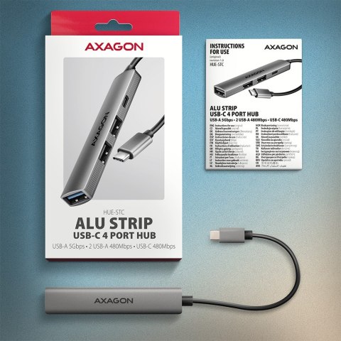 AXAGON HUE-STC HUB 4-portowy 1x USB-A 5Gbps, 2x USB2.0 + 1x USB-C 2.0, 12cm kabel USB-C