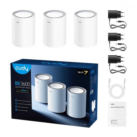 Cudy Router M3600 System WiFi Mesh BE3600 Gigabit Dual Band Wi-Fi 7 Mesh Solution 3-Pak