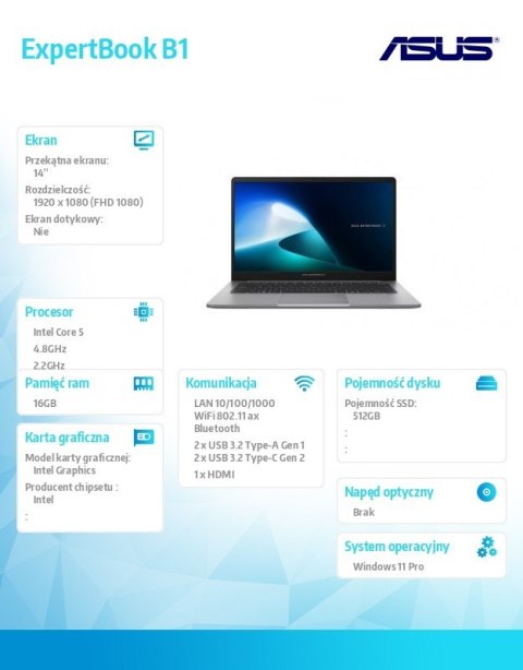 Asus Laptop ExpertBook P1 P1403CVA-S61695X Core 5 210H 16GB/512GB/W11 Pro
