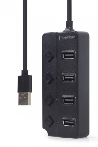 Gembird HUB 4-portowy USB 2.0 z przełącznikami, czarny